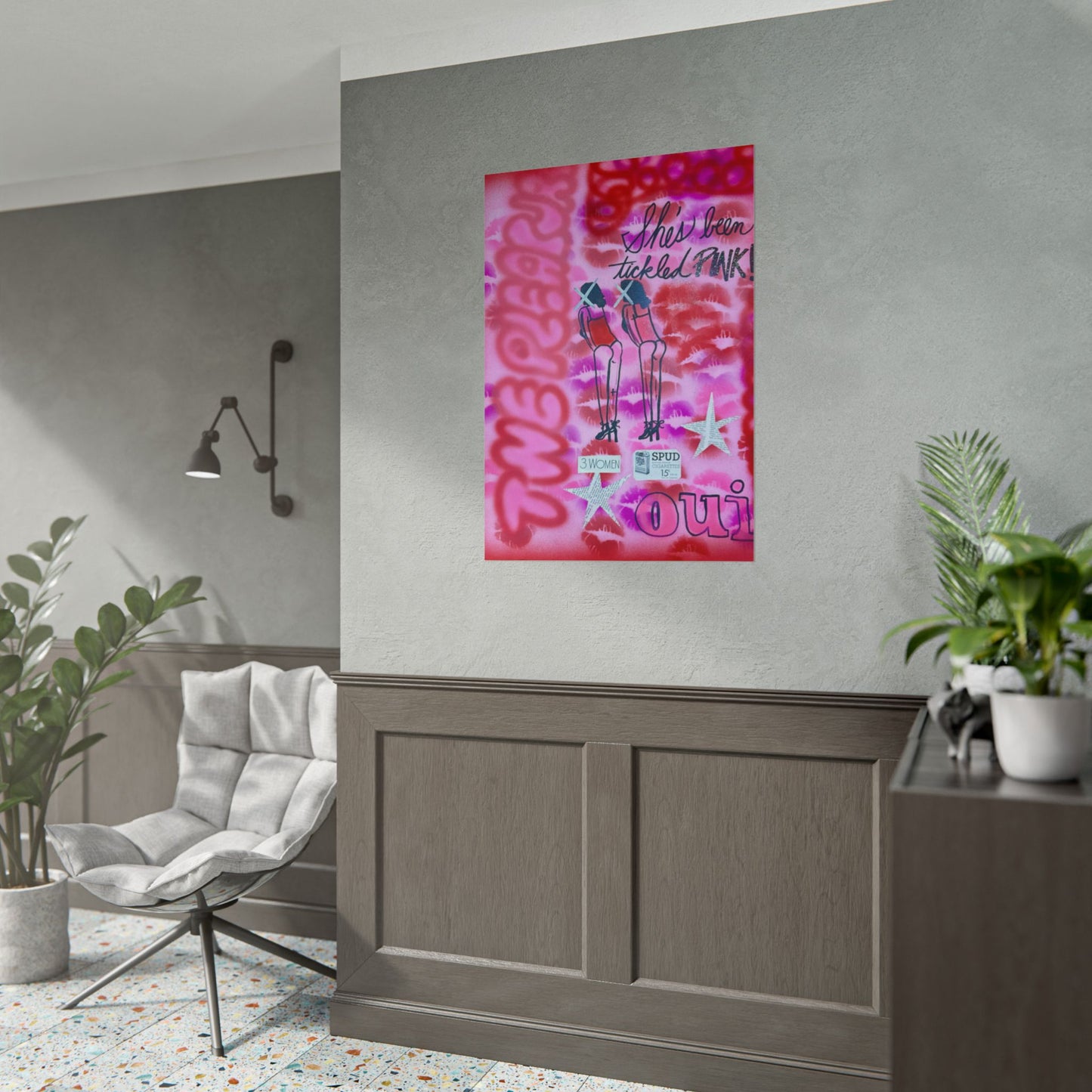 "tickled pink" airbrush rolled print