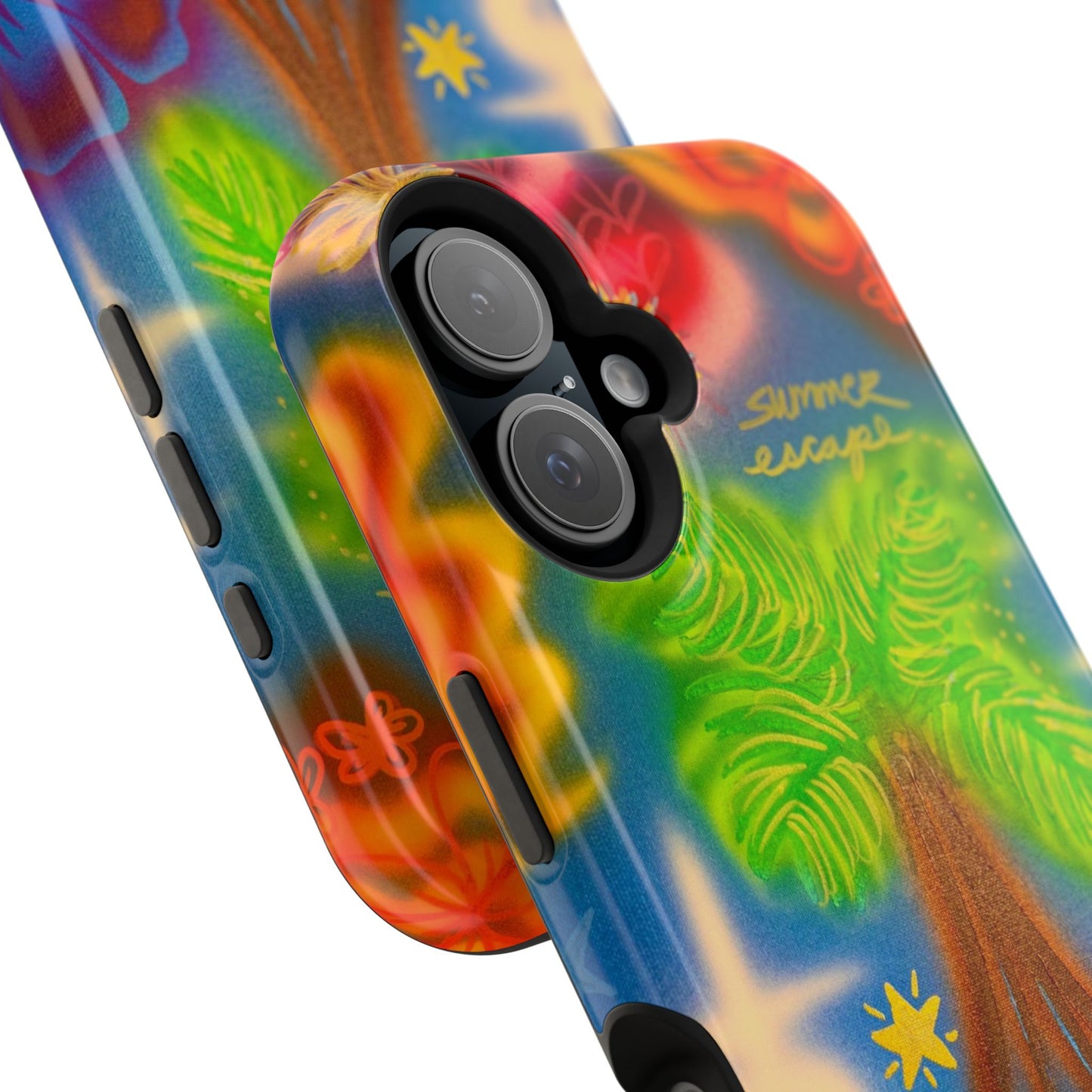 MagSafe iPhone-Hülle mit „Neon-Blaue Palmen“-Airbrush-Design