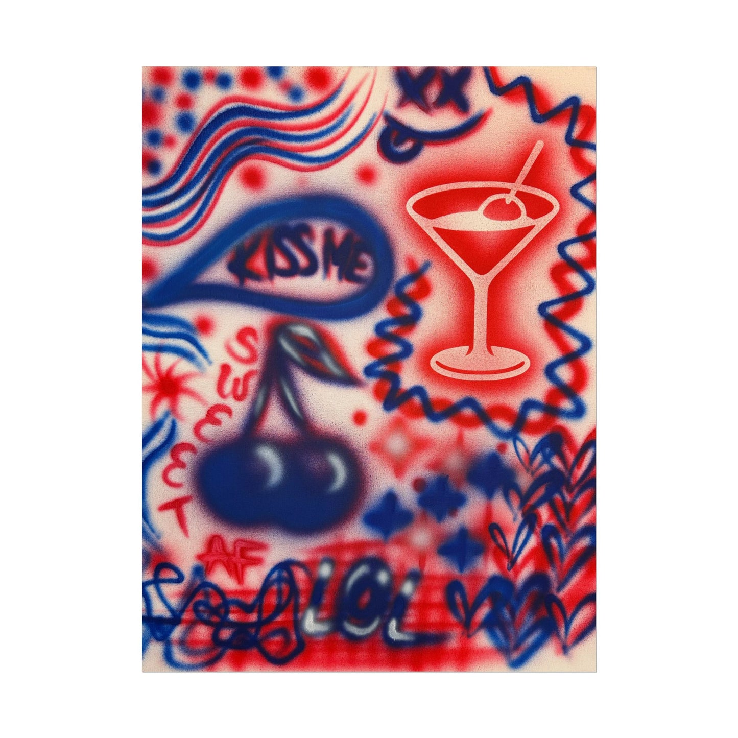 "kiss me!" airbrush rolled print