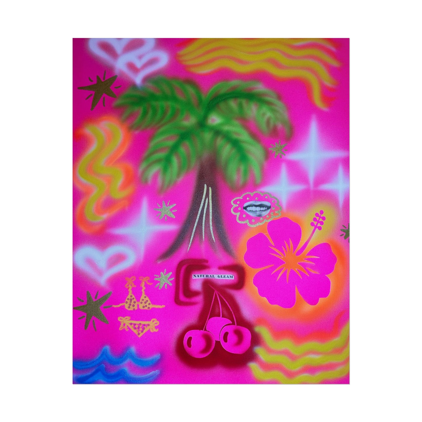"neon pink palms" airbrush rolled print