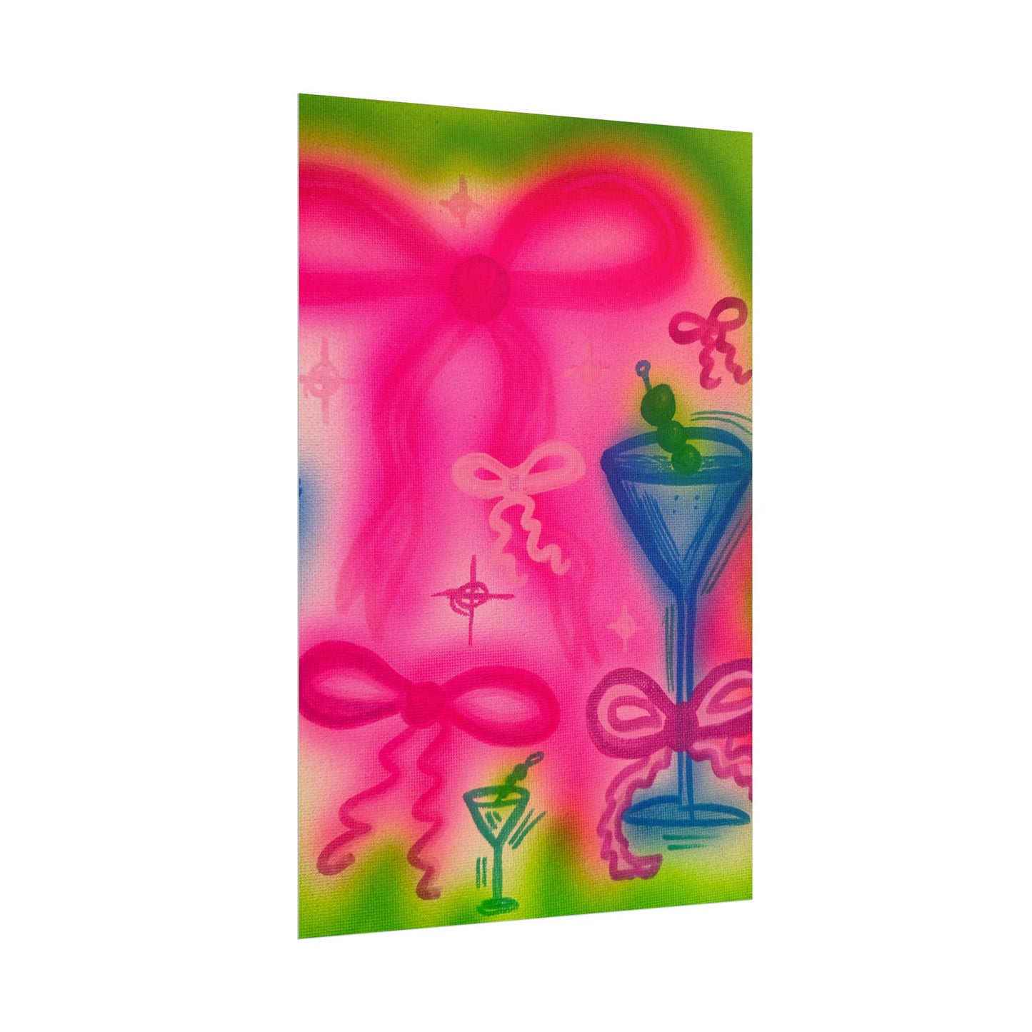 "bow martini" airbrush rolled print