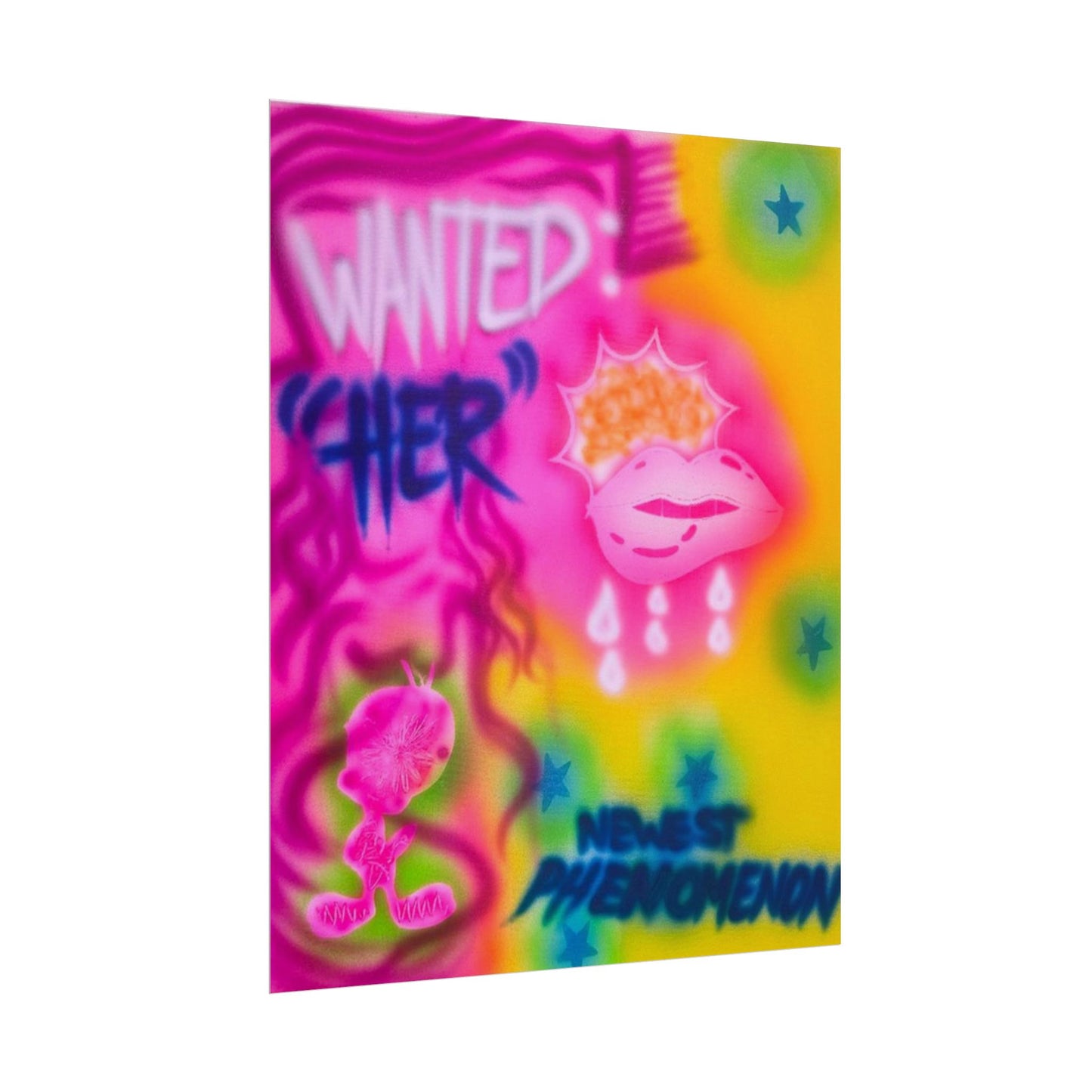 "wanted" airbrush rolled print