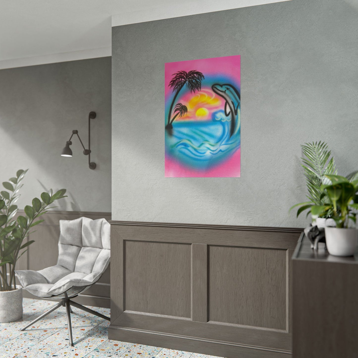 "dolphin love" airbrush rolled print
