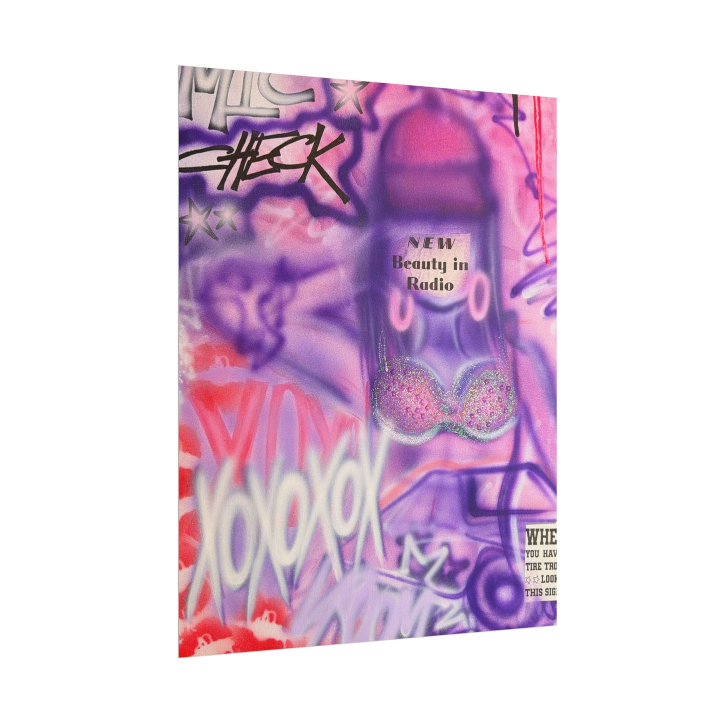 "mic check" airbrush rolled print