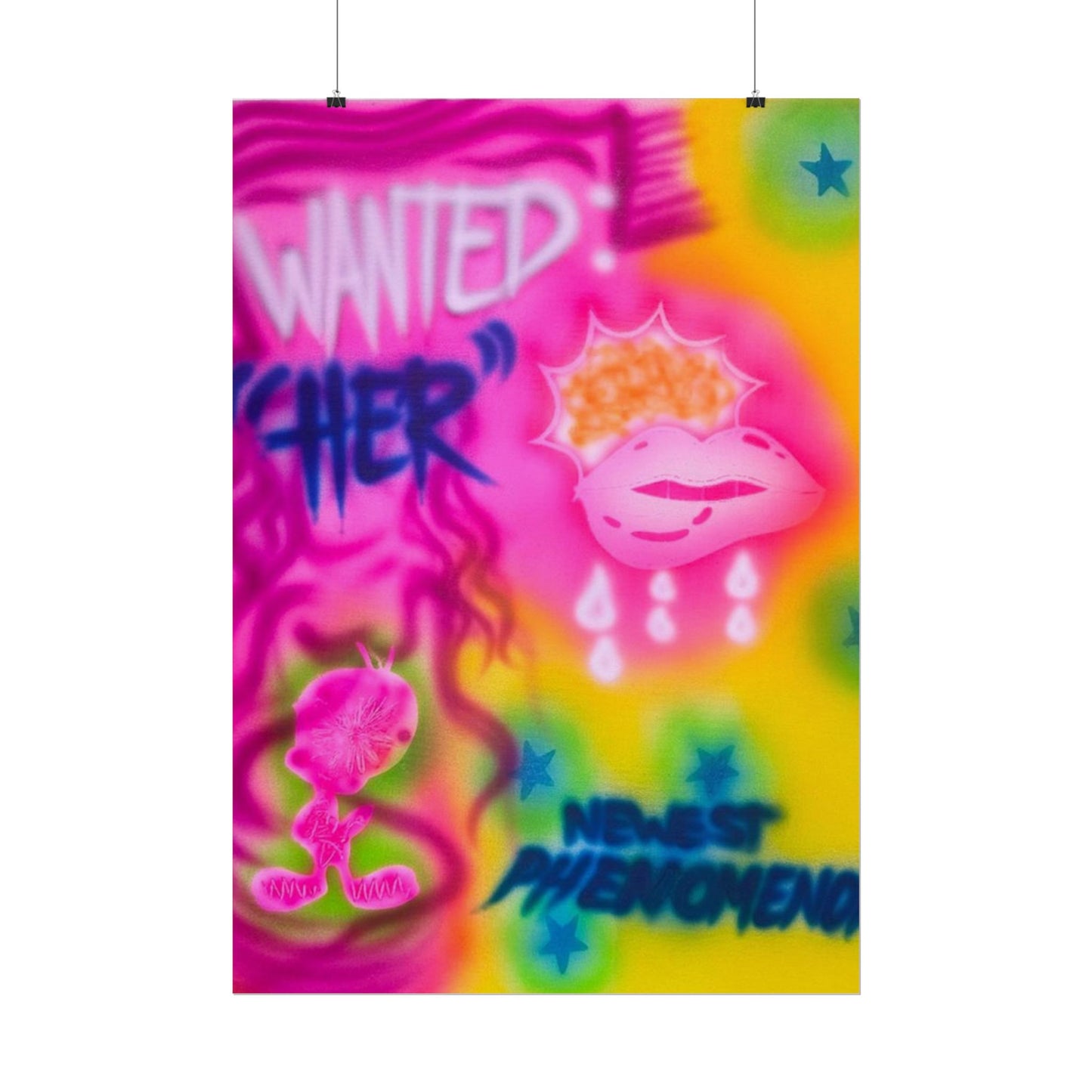 "wanted" airbrush rolled print