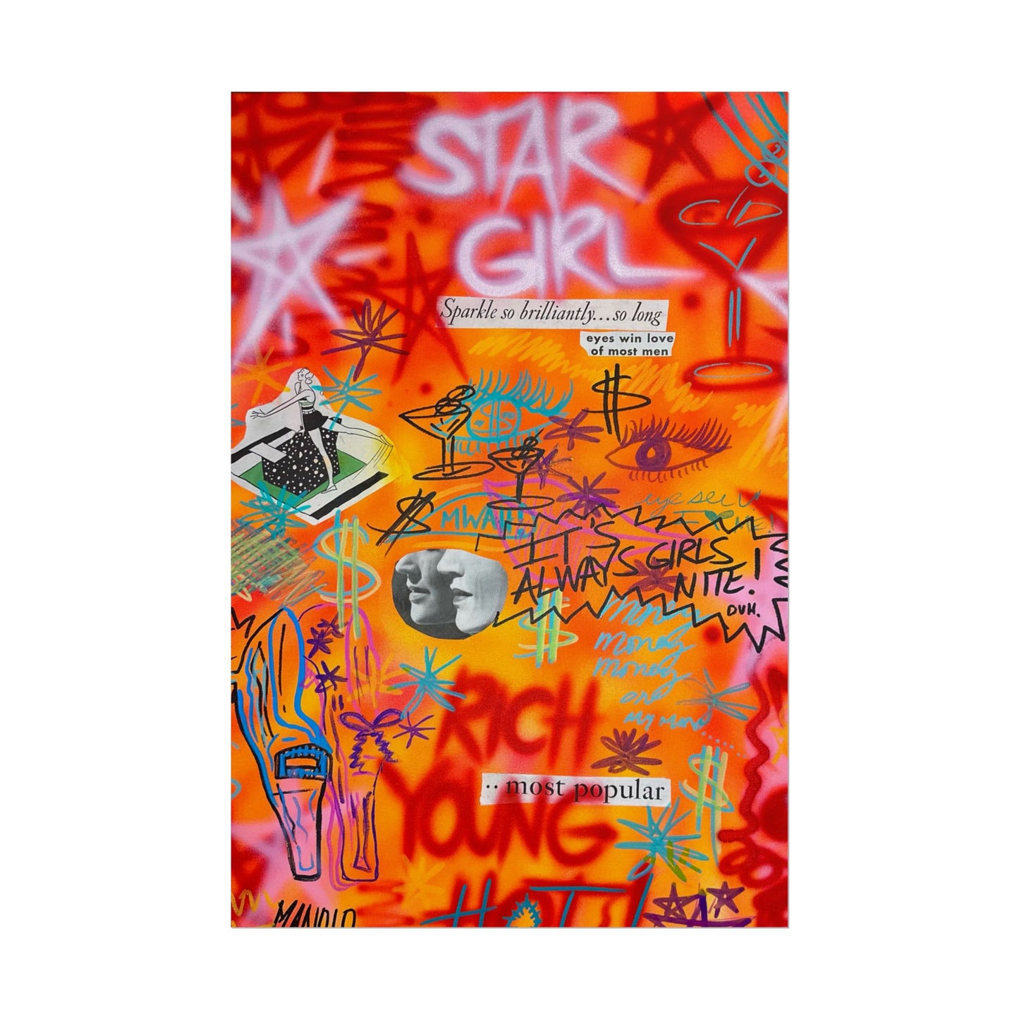 "young, rich, hot" airbrush rolled print
