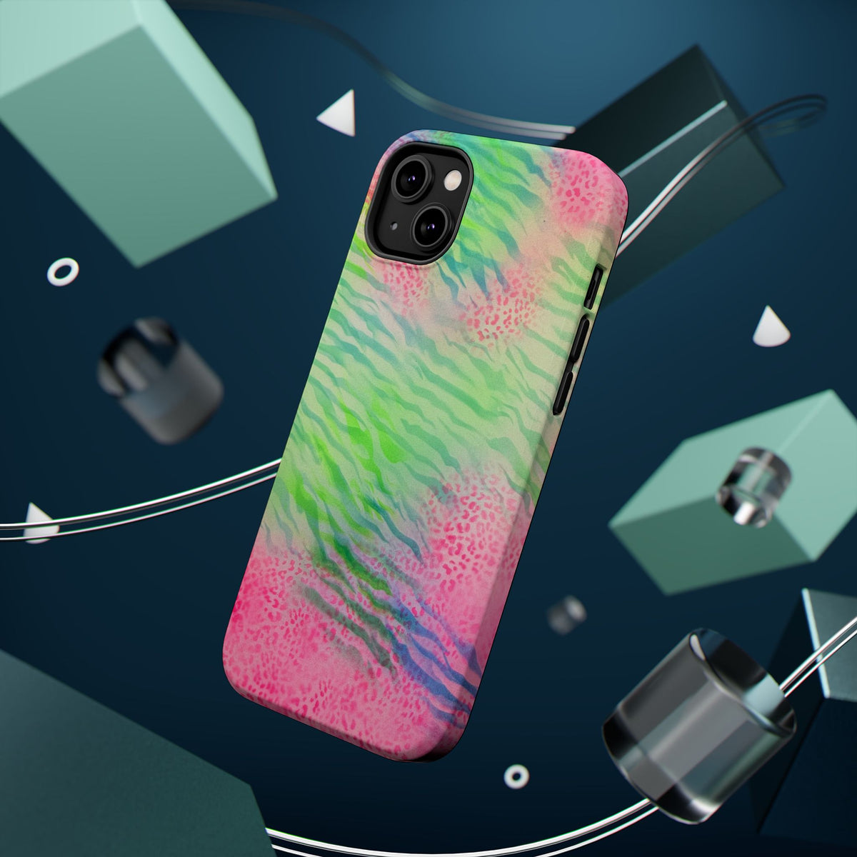MagSafe "teal cheetah" airbrush iPhone case