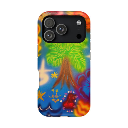 MagSafe iPhone-Hülle mit „Neon-Blaue Palmen“-Airbrush-Design