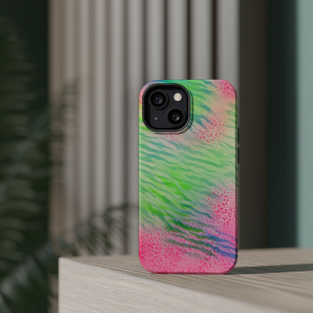 MagSafe "teal cheetah" airbrush iPhone case