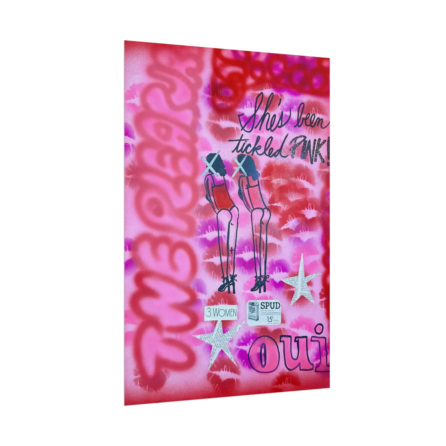 "tickled pink" airbrush rolled print