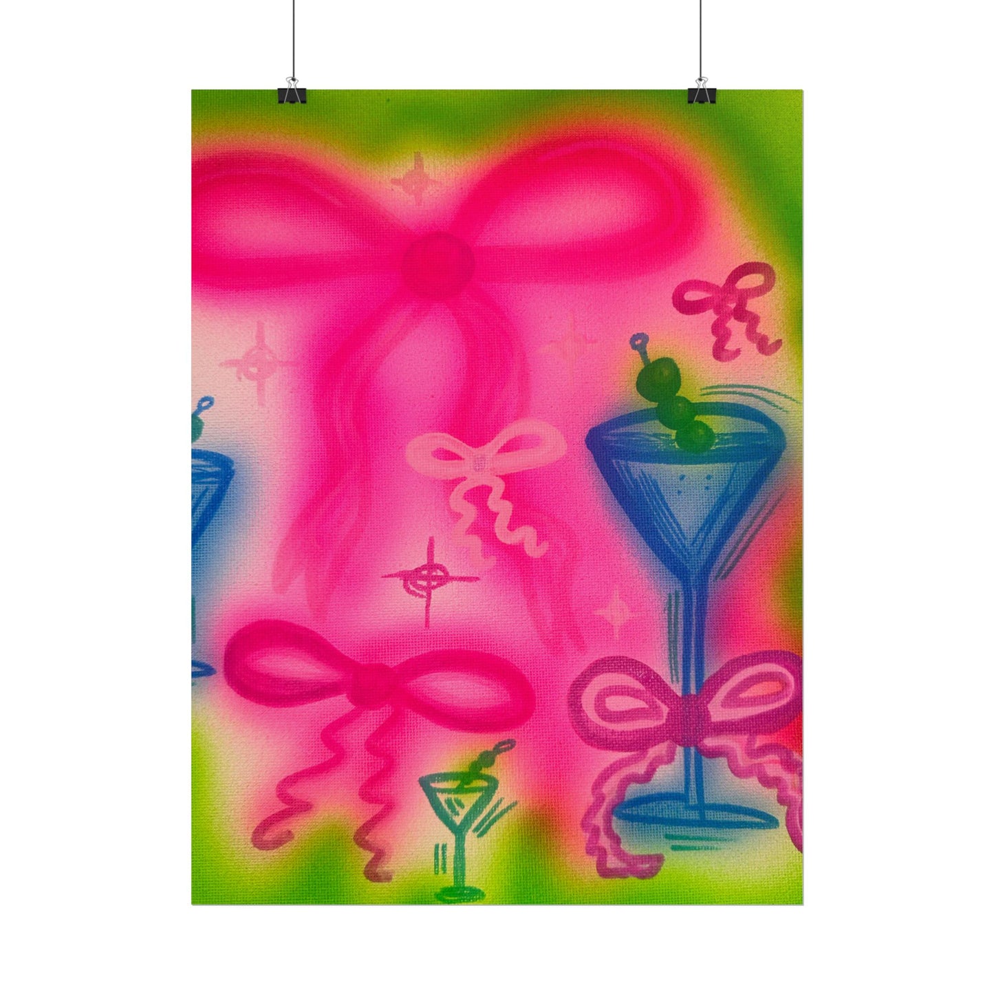 "bow martini" airbrush rolled print