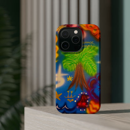 MagSafe iPhone-Hülle mit „Neon-Blaue Palmen“-Airbrush-Design