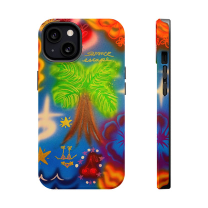 MagSafe iPhone-Hülle mit „Neon-Blaue Palmen“-Airbrush-Design