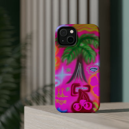 MagSafe "neon pink palms" Airbrush iPhone-Hülle