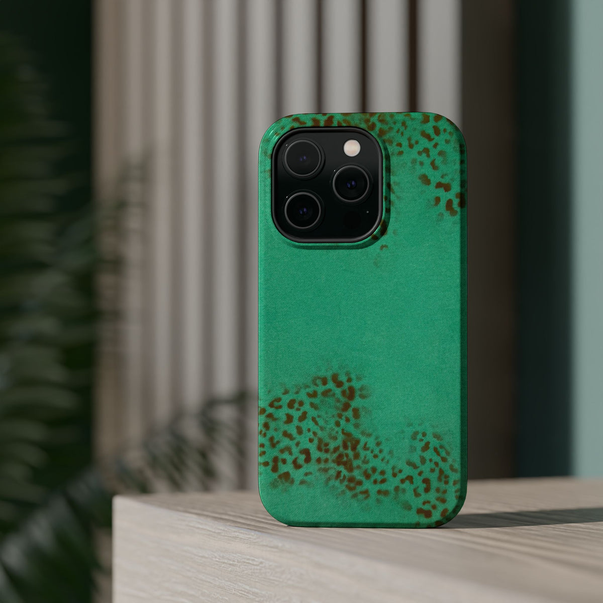 MagSafe "teal cheetah" airbrush iPhone case