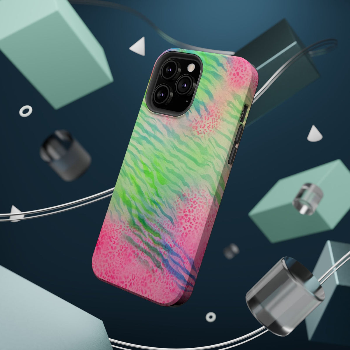 MagSafe "teal cheetah" airbrush iPhone case