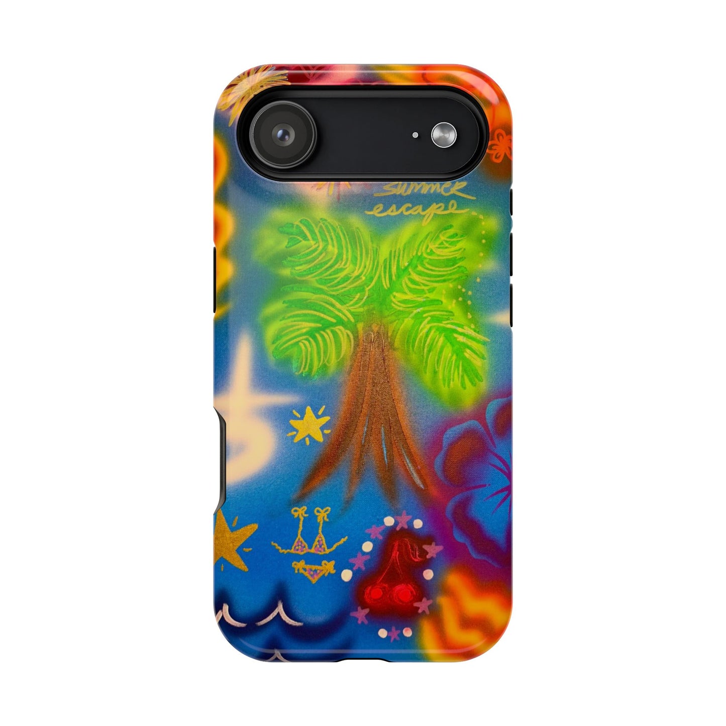 MagSafe iPhone-Hülle mit „Neon-Blaue Palmen“-Airbrush-Design