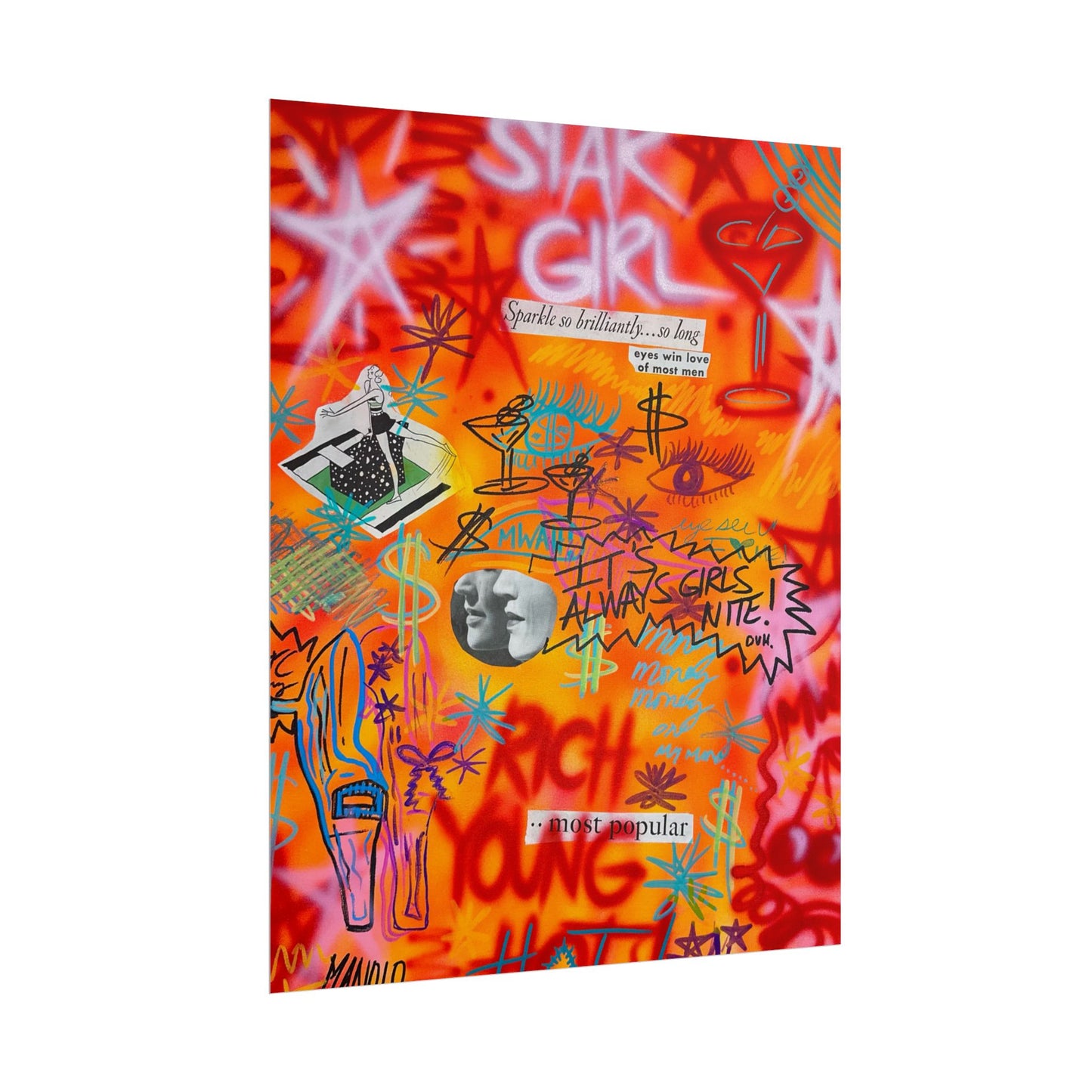 "young, rich, hot" airbrush rolled print
