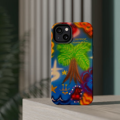 MagSafe iPhone-Hülle mit „Neon-Blaue Palmen“-Airbrush-Design