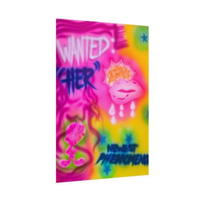 "wanted" airbrush rolled print