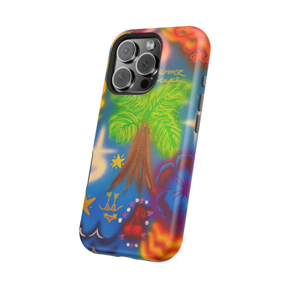 MagSafe iPhone-Hülle mit „Neon-Blaue Palmen“-Airbrush-Design