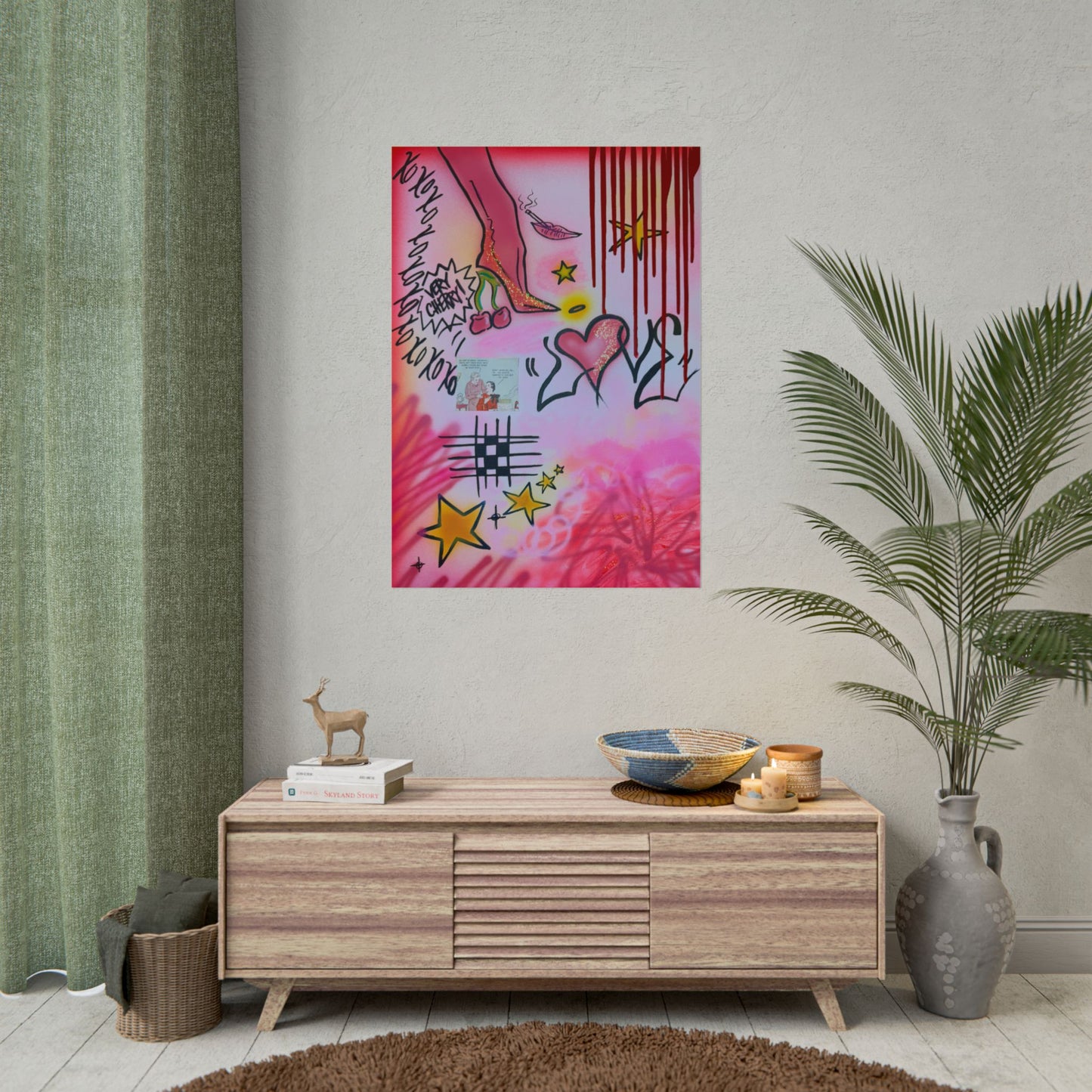 "cherry luvr" airbrush rolled print