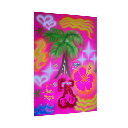 "neon pink palms" airbrush rolled print