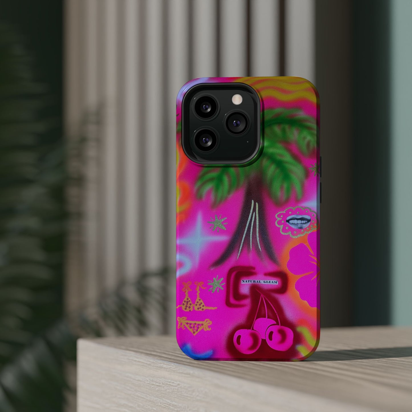 MagSafe "neon pink palms" Airbrush iPhone-Hülle