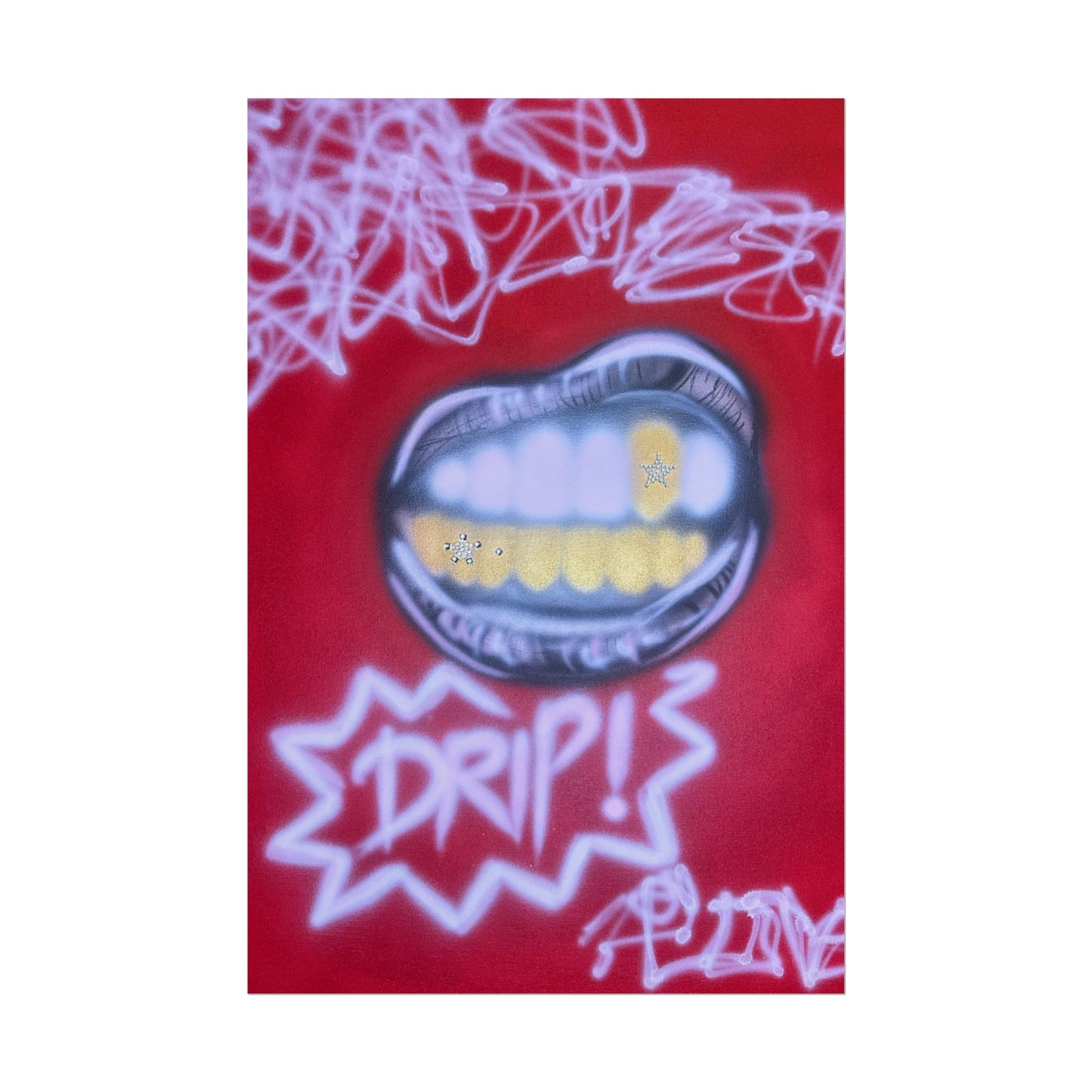 "tooth drip" airbrush rolled print