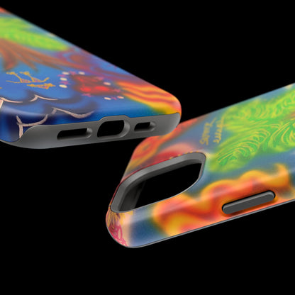 MagSafe iPhone-Hülle mit „Neon-Blaue Palmen“-Airbrush-Design