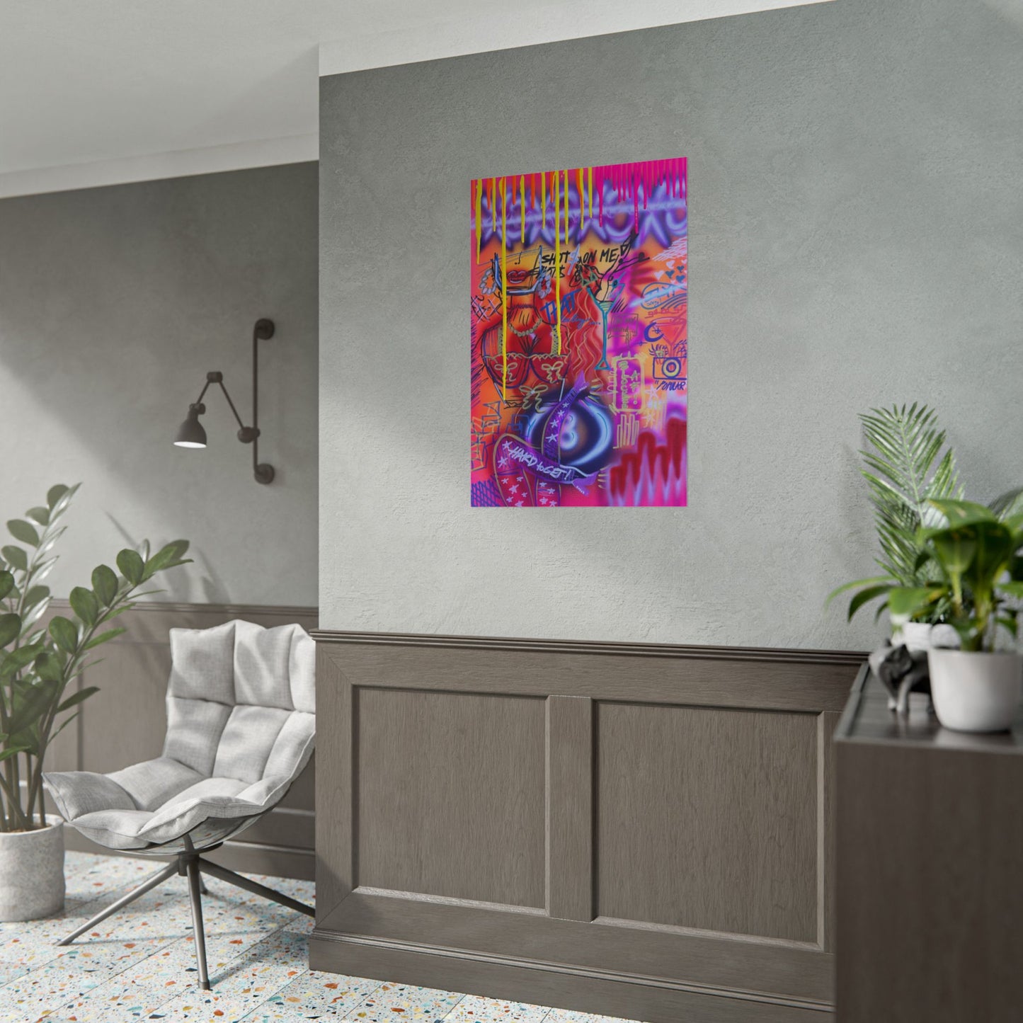 "shots on me!" airbrush rolled print