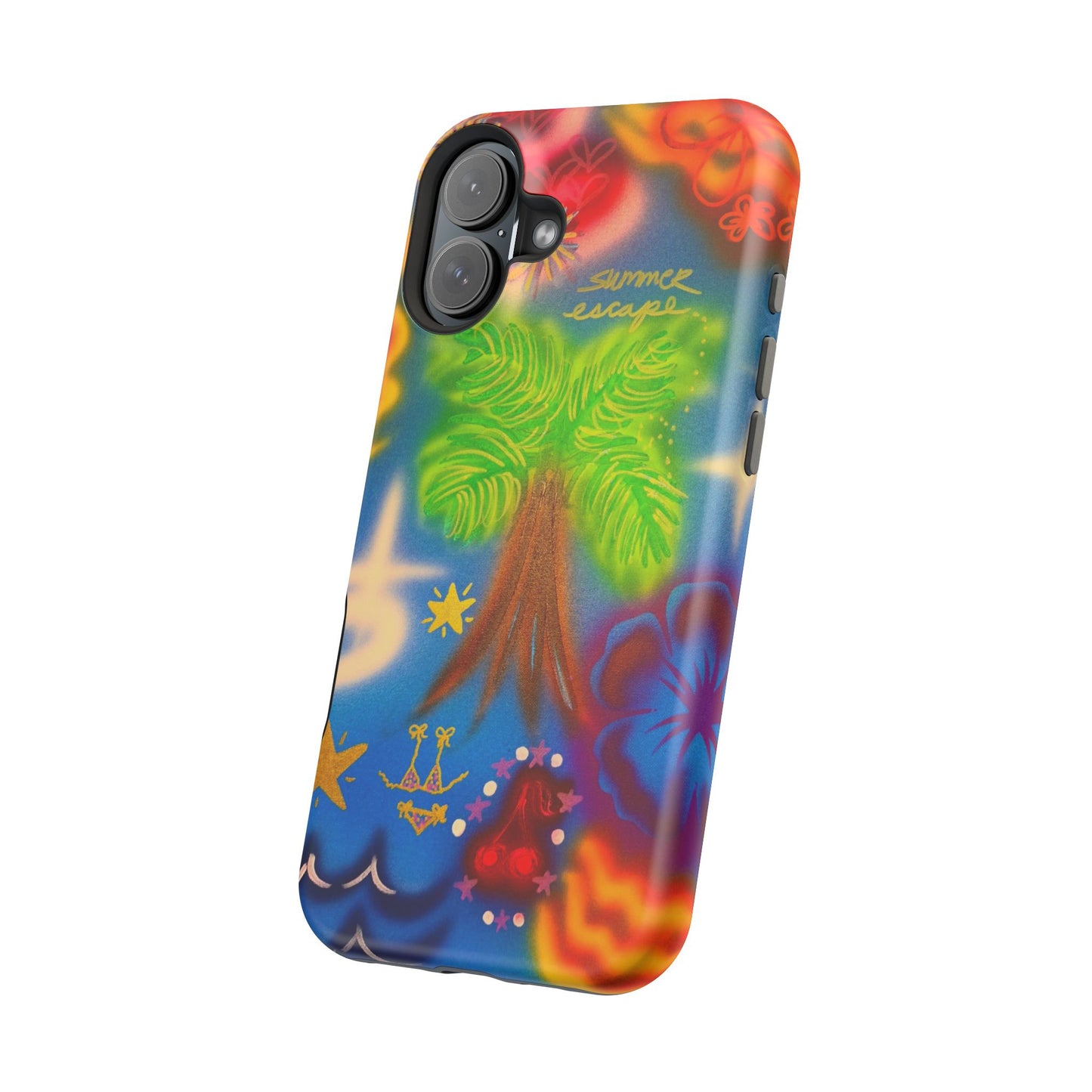 MagSafe iPhone-Hülle mit „Neon-Blaue Palmen“-Airbrush-Design