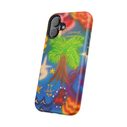 MagSafe iPhone-Hülle mit „Neon-Blaue Palmen“-Airbrush-Design