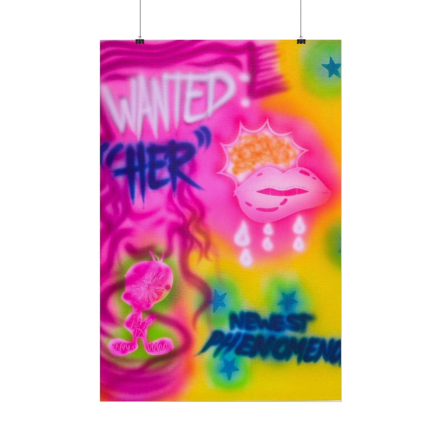 "wanted" airbrush rolled print
