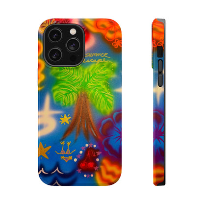 MagSafe iPhone-Hülle mit „Neon-Blaue Palmen“-Airbrush-Design