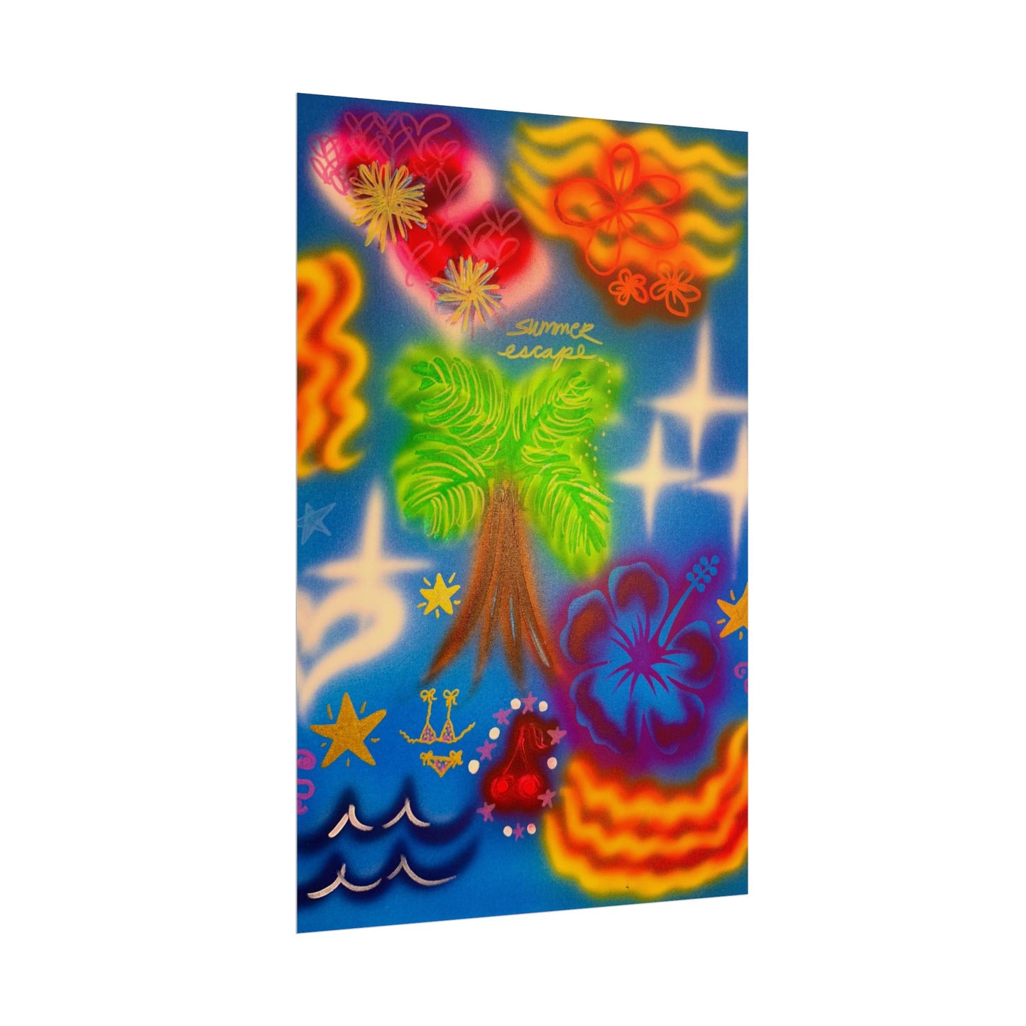 "neon blue palms" airbrush rolled print