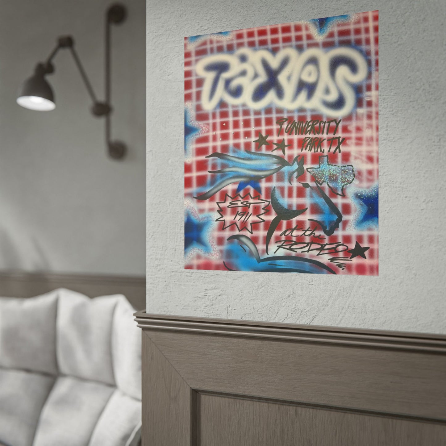 "texas" airbrush rolled print