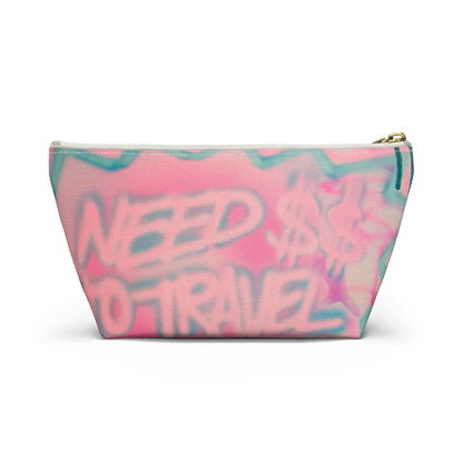 "need $$ to travel" airbrush makeup pouch