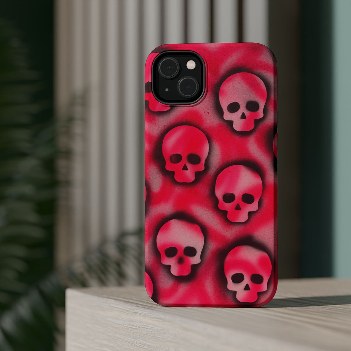 MagSafe "pink skully" airbrush iPhone case
