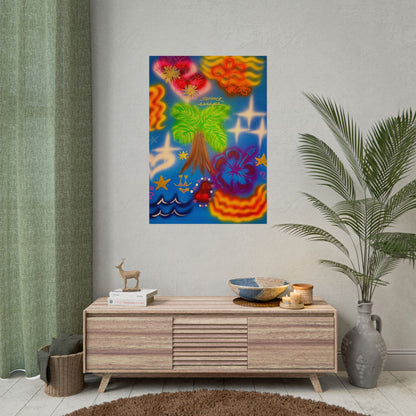"neon blue palms" airbrush rolled print