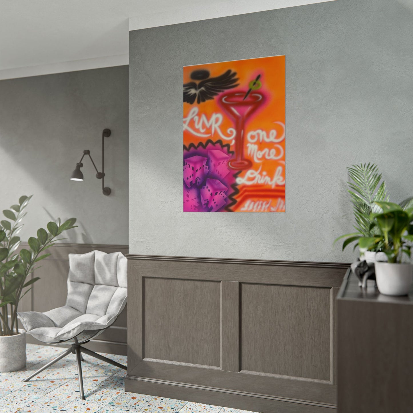 "one more drink" airbrush rolled print