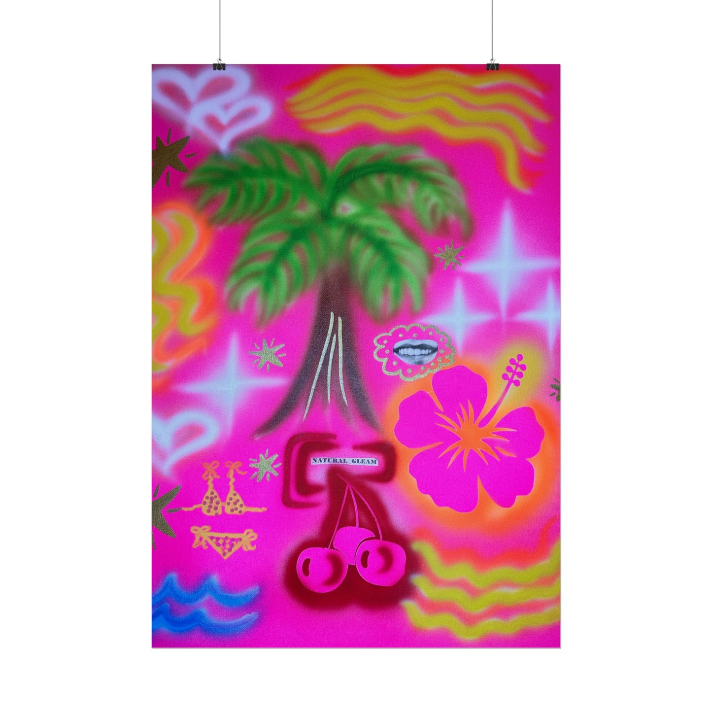 "neon pink palms" airbrush rolled print