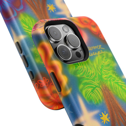 MagSafe iPhone-Hülle mit „Neon-Blaue Palmen“-Airbrush-Design