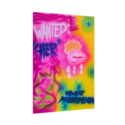 "wanted" airbrush rolled print