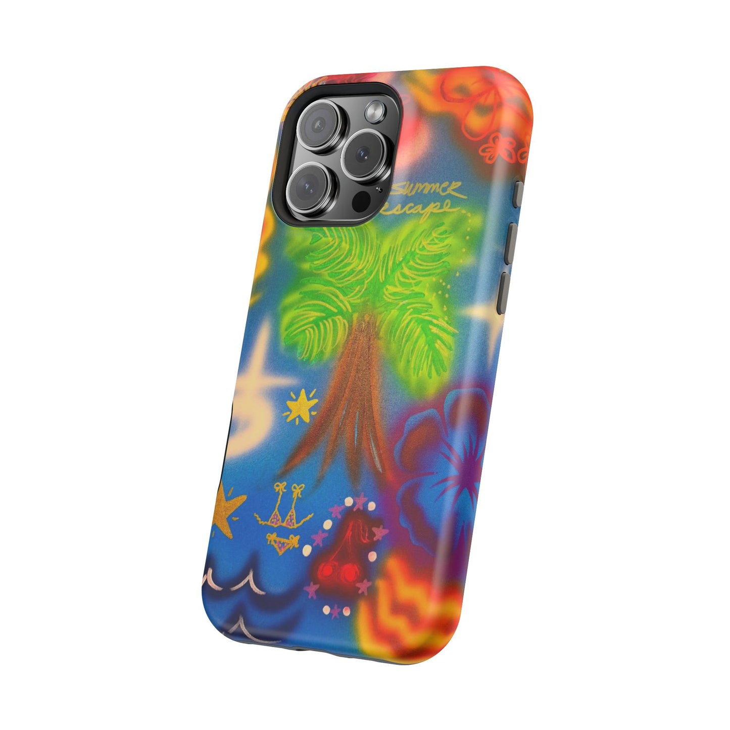 MagSafe iPhone-Hülle mit „Neon-Blaue Palmen“-Airbrush-Design