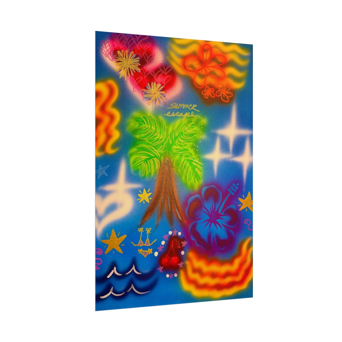 "neon blue palms" airbrush rolled print