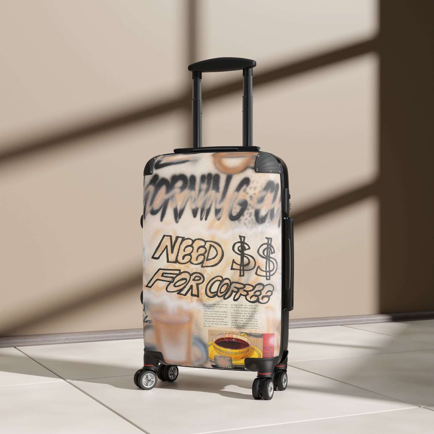 "need $$ for coffee" airbrush suitcase