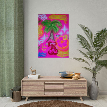 "neon pink palms" airbrush rolled print