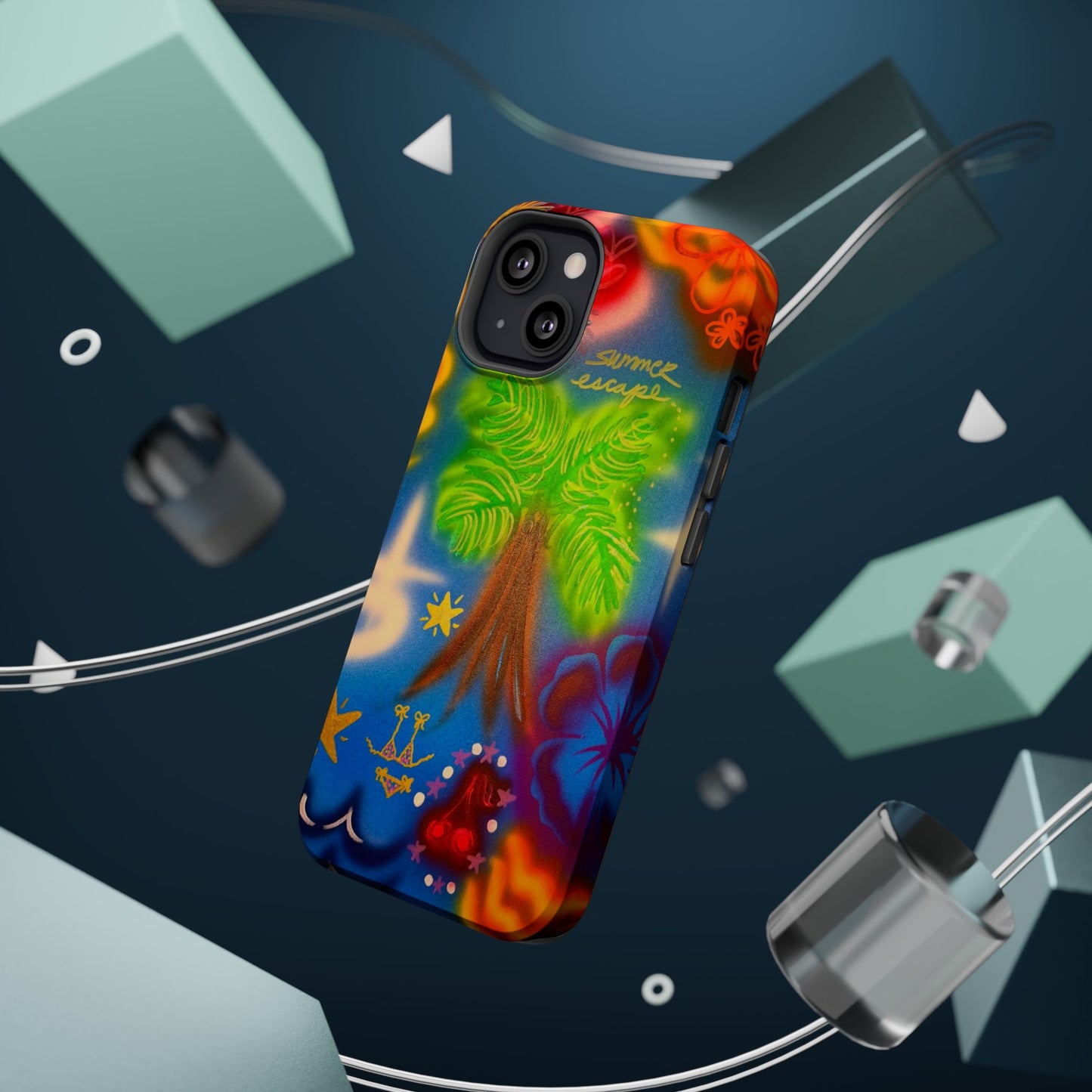 MagSafe iPhone-Hülle mit „Neon-Blaue Palmen“-Airbrush-Design