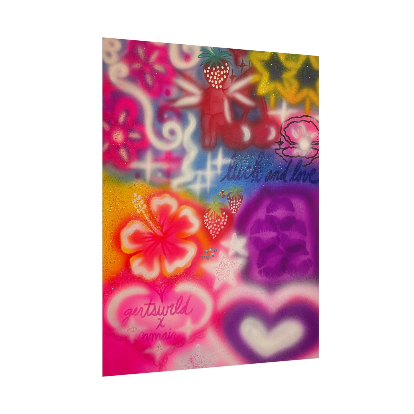 "luck & luv" airbrush rolled print